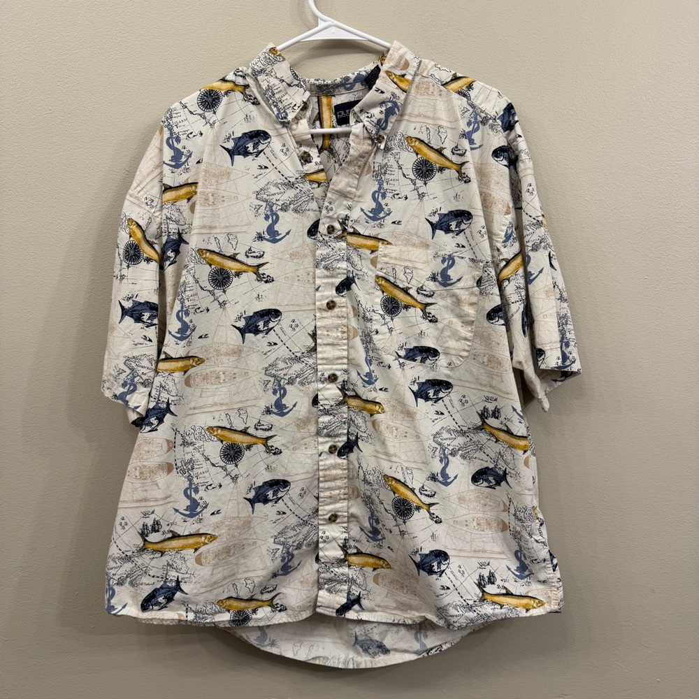 Puritan Men’s Nautical Tuna Fish Button Down Shirt | Size XL